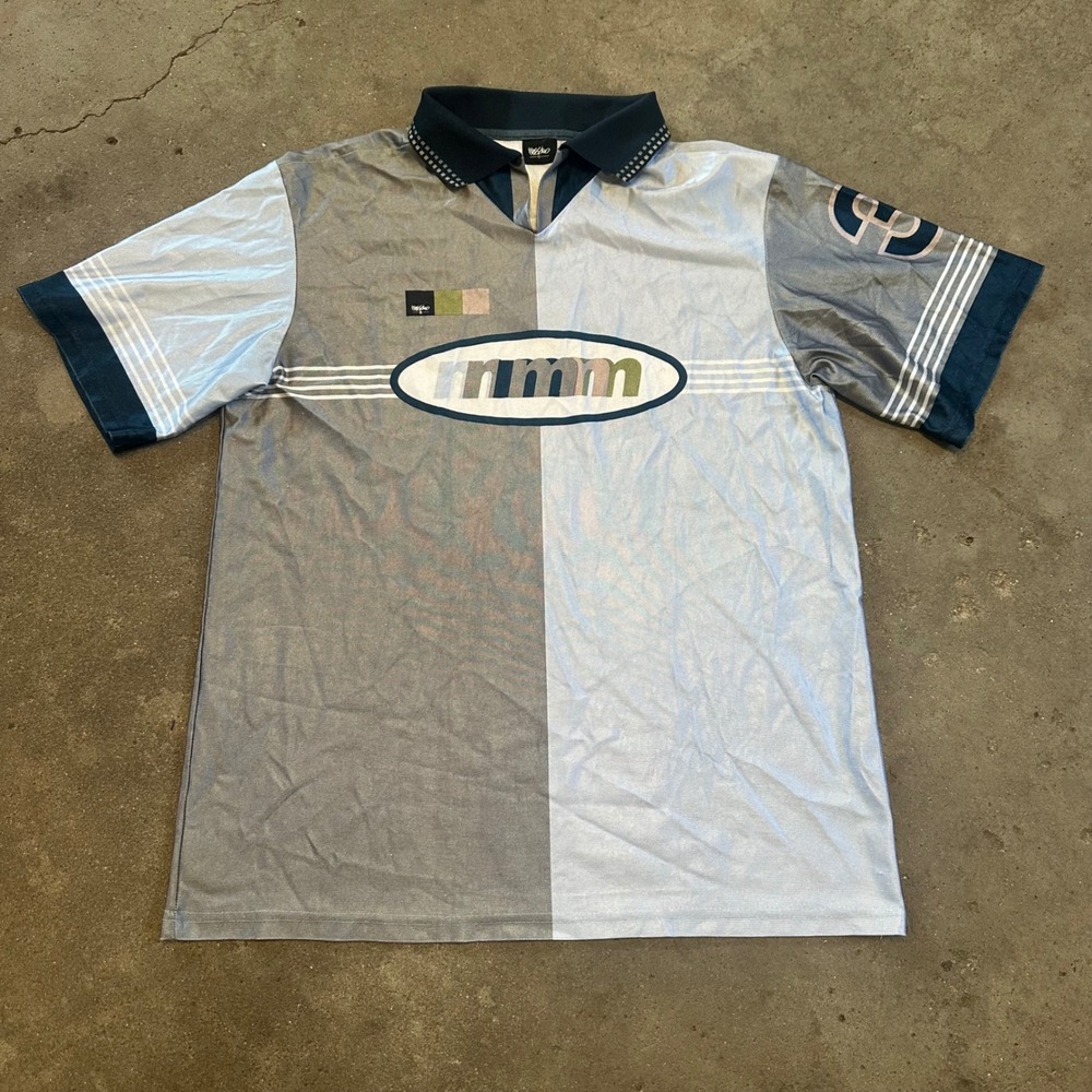 Vintage 90s Mossimo Soccer Jersey Polo Shirt‎ Men's Medium Blue Grey Made in USA